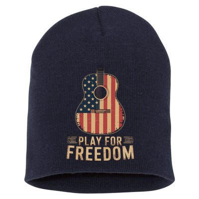 American Flag Acoustic Guitar Play For Freedom Short Acrylic Beanie