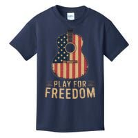 American Flag Acoustic Guitar Play For Freedom Kids T-Shirt