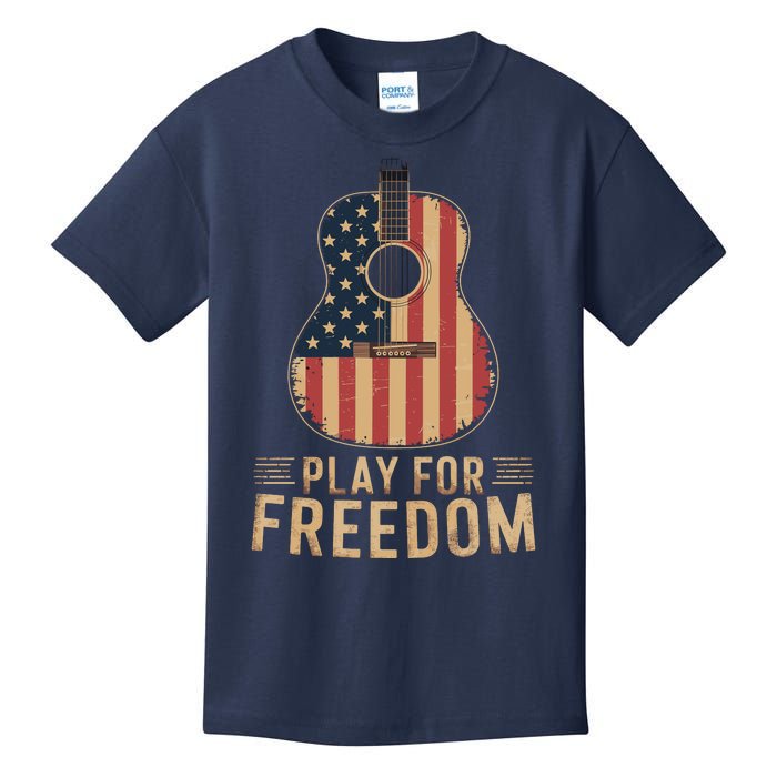 American Flag Acoustic Guitar Play For Freedom Kids T-Shirt