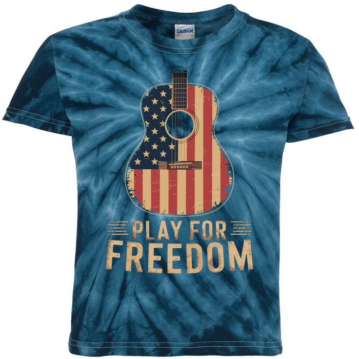 American Flag Acoustic Guitar Play For Freedom Kids Tie-Dye T-Shirt