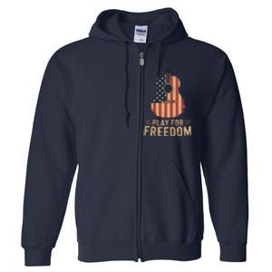 American Flag Acoustic Guitar Play For Freedom Full Zip Hoodie