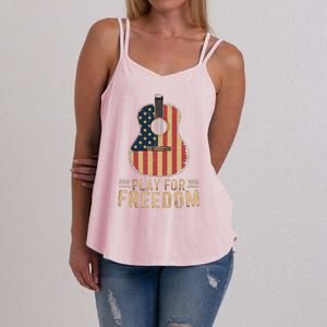 American Flag Acoustic Guitar Play For Freedom Women's Strappy Tank