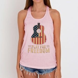 American Flag Acoustic Guitar Play For Freedom Women's Knotted Racerback Tank