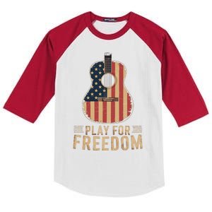 American Flag Acoustic Guitar Play For Freedom Kids Colorblock Raglan Jersey