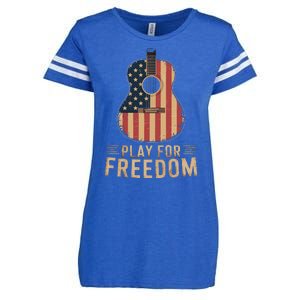 American Flag Acoustic Guitar Play For Freedom Enza Ladies Jersey Football T-Shirt