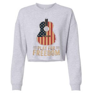 American Flag Acoustic Guitar Play For Freedom Cropped Pullover Crew