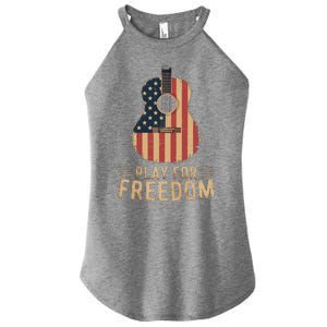 American Flag Acoustic Guitar Play For Freedom Women's Perfect Tri Rocker Tank