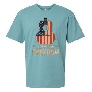 American Flag Acoustic Guitar Play For Freedom Sueded Cloud Jersey T-Shirt