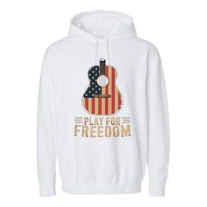 American Flag Acoustic Guitar Play For Freedom Garment-Dyed Fleece Hoodie