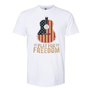 American Flag Acoustic Guitar Play For Freedom Softstyle CVC T-Shirt