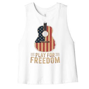 American Flag Acoustic Guitar Play For Freedom Women's Racerback Cropped Tank