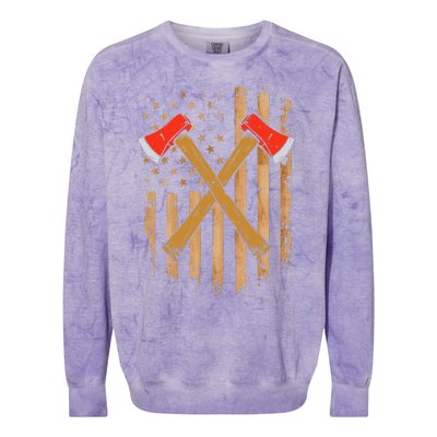 American Flag Axe Throwing Hatchet Thrower Lumberjack Colorblast Crewneck Sweatshirt