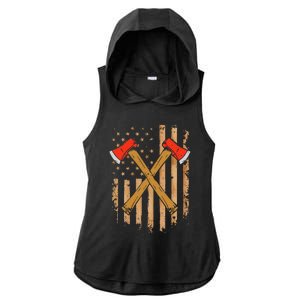 American Flag Axe Throwing Hatchet Thrower Lumberjack Ladies PosiCharge Tri-Blend Wicking Draft Hoodie Tank