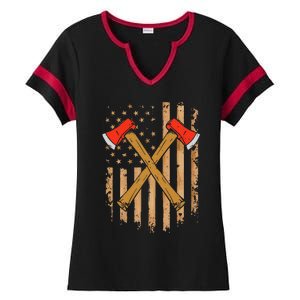 American Flag Axe Throwing Hatchet Thrower Lumberjack Ladies Halftime Notch Neck Tee