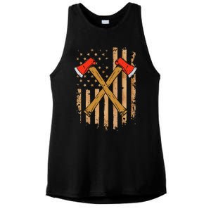 American Flag Axe Throwing Hatchet Thrower Lumberjack Ladies PosiCharge Tri-Blend Wicking Tank