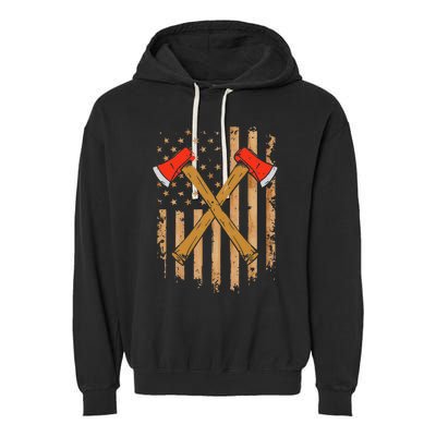 American Flag Axe Throwing Hatchet Thrower Lumberjack Garment-Dyed Fleece Hoodie