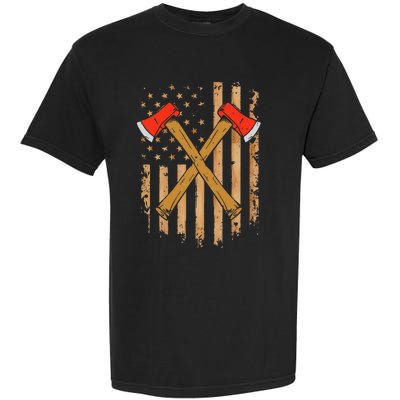 American Flag Axe Throwing Hatchet Thrower Lumberjack Garment-Dyed Heavyweight T-Shirt