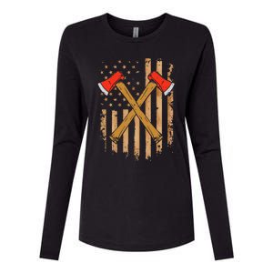 American Flag Axe Throwing Hatchet Thrower Lumberjack Womens Cotton Relaxed Long Sleeve T-Shirt