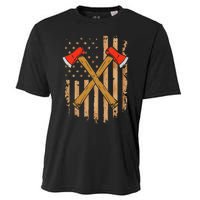 American Flag Axe Throwing Hatchet Thrower Lumberjack Cooling Performance Crew T-Shirt