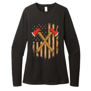 American Flag Axe Throwing Hatchet Thrower Lumberjack Womens CVC Long Sleeve Shirt