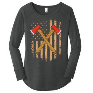 American Flag Axe Throwing Hatchet Thrower Lumberjack Women's Perfect Tri Tunic Long Sleeve Shirt