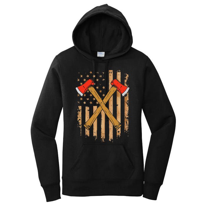 American Flag Axe Throwing Hatchet Thrower Lumberjack Women's Pullover Hoodie