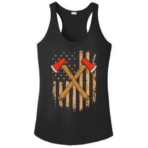 American Flag Axe Throwing Hatchet Thrower Lumberjack Ladies PosiCharge Competitor Racerback Tank