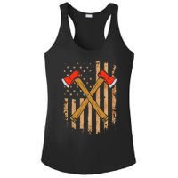 American Flag Axe Throwing Hatchet Thrower Lumberjack Ladies PosiCharge Competitor Racerback Tank