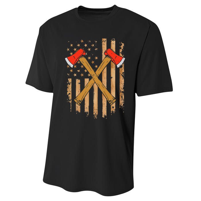 American Flag Axe Throwing Hatchet Thrower Lumberjack Performance Sprint T-Shirt