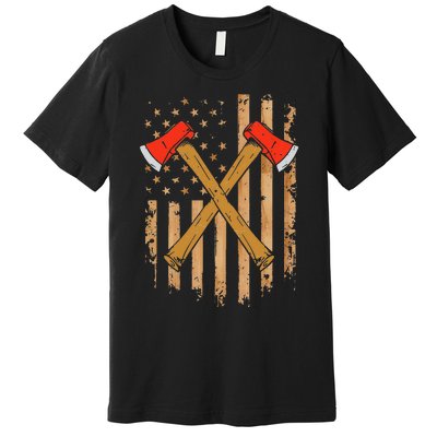 American Flag Axe Throwing Hatchet Thrower Lumberjack Premium T-Shirt