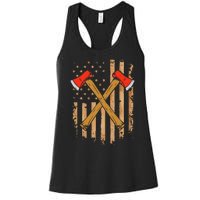 American Flag Axe Throwing Hatchet Thrower Lumberjack Women's Racerback Tank