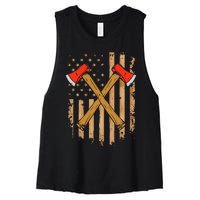 American Flag Axe Throwing Hatchet Thrower Lumberjack Women's Racerback Cropped Tank