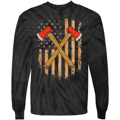 American Flag Axe Throwing Hatchet Thrower Lumberjack Tie-Dye Long Sleeve Shirt