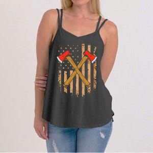 American Flag Axe Throwing Hatchet Thrower Lumberjack Women's Strappy Tank