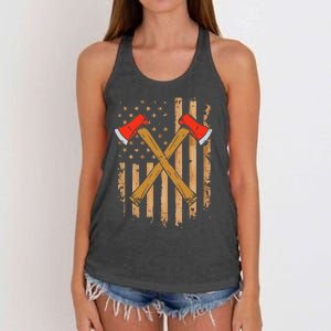 American Flag Axe Throwing Hatchet Thrower Lumberjack Women's Knotted Racerback Tank