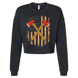 American Flag Axe Throwing Hatchet Thrower Lumberjack Cropped Pullover Crew