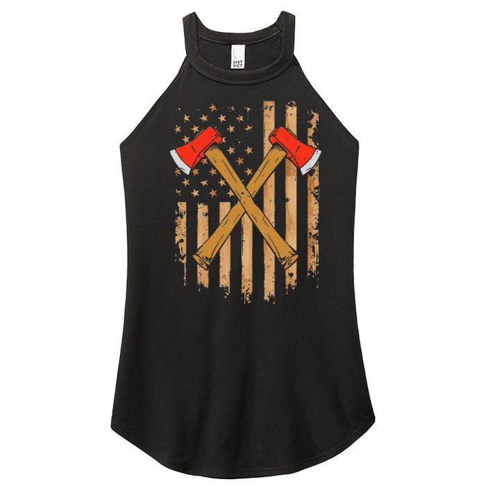 American Flag Axe Throwing Hatchet Thrower Lumberjack Women's Perfect Tri Rocker Tank