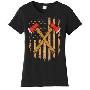 American Flag Axe Throwing Hatchet Thrower Lumberjack Women's T-Shirt