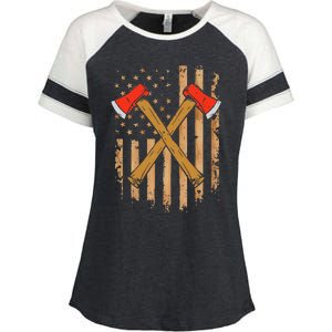 American Flag Axe Throwing Hatchet Thrower Lumberjack Enza Ladies Jersey Colorblock Tee