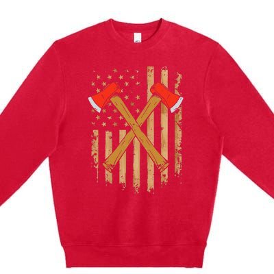 American Flag Axe Throwing Hatchet Thrower Lumberjack Premium Crewneck Sweatshirt