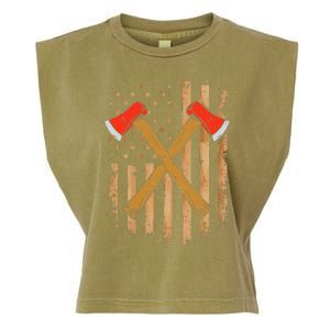 American Flag Axe Throwing Hatchet Thrower Lumberjack Garment-Dyed Women's Muscle Tee