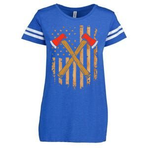 American Flag Axe Throwing Hatchet Thrower Lumberjack Enza Ladies Jersey Football T-Shirt