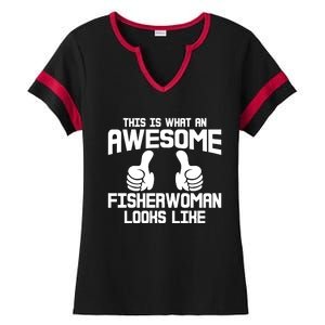 Awesome Fisher Angler Fishing Mom Fishing Daughter Gift Ladies Halftime Notch Neck Tee