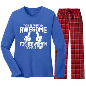 Awesome Fisher Angler Fishing Mom Fishing Daughter Gift Women's Long Sleeve Flannel Pajama Set 