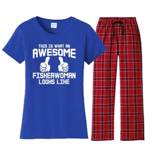 Awesome Fisher Angler Fishing Mom Fishing Daughter Gift Women's Flannel Pajama Set