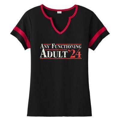 Any Functioning Adult 2024 Funny Retro Election Ladies Halftime Notch Neck Tee