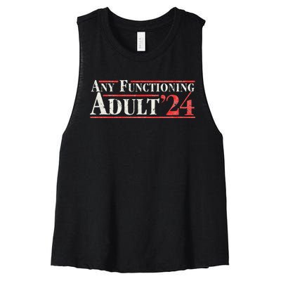 Any Functioning Adult 2024 Funny Retro Election Women's Racerback Cropped Tank