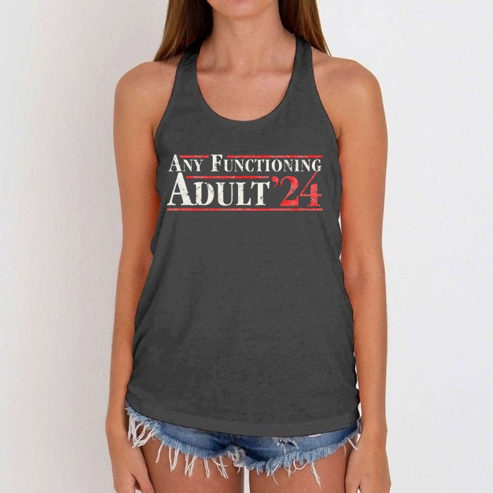 Any Functioning Adult 2024 Funny Retro Election Women's Knotted Racerback Tank