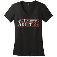 Any Functioning Adult 2024 Funny Retro Election Women's V-Neck T-Shirt