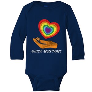 Acceptance For Autism Heart Rainbow Autism Awareness Meaningful Gift Baby Long Sleeve Bodysuit